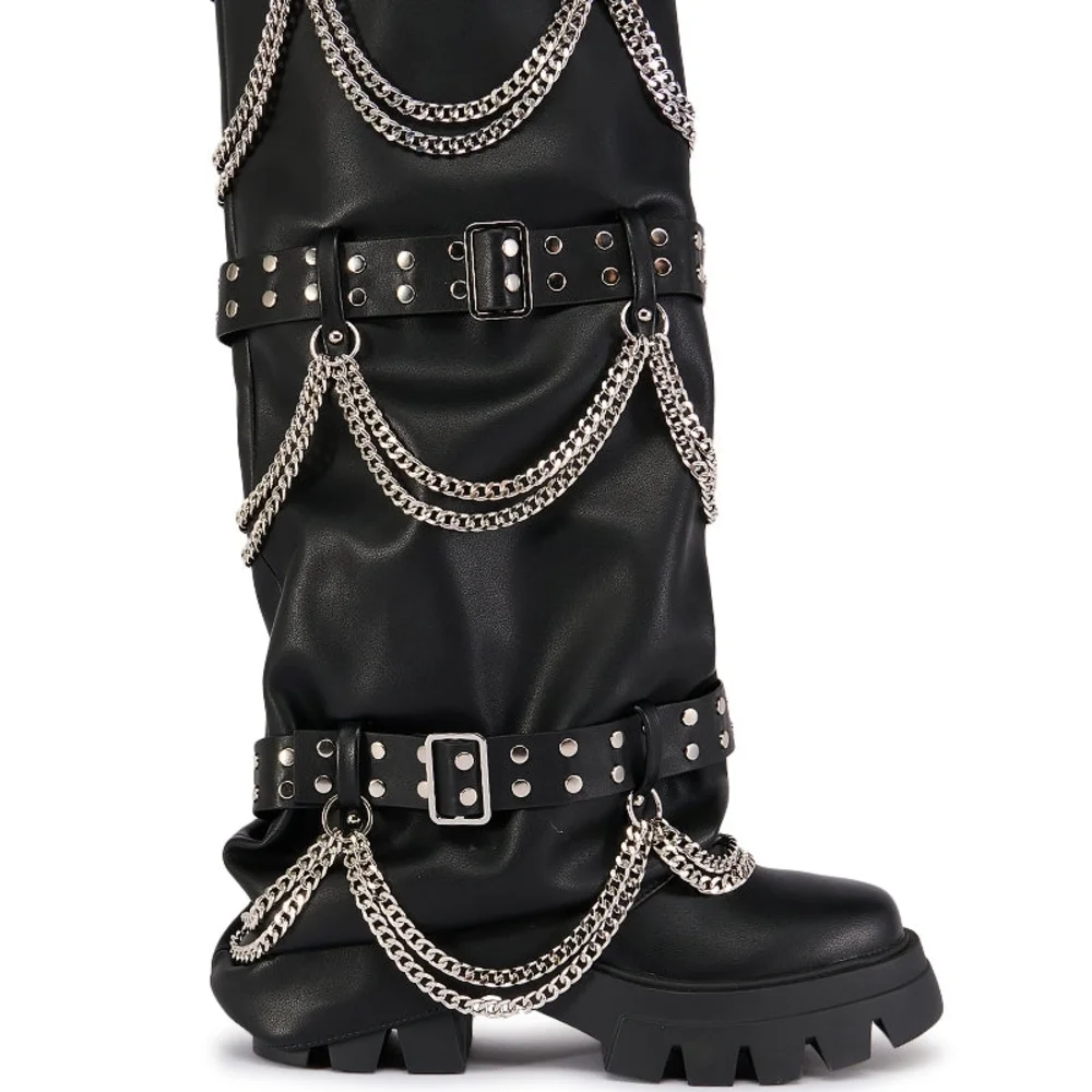 "DEMON HUNTER" Black Chain-Embellished Ankle Boots - Picture 4 of 6
